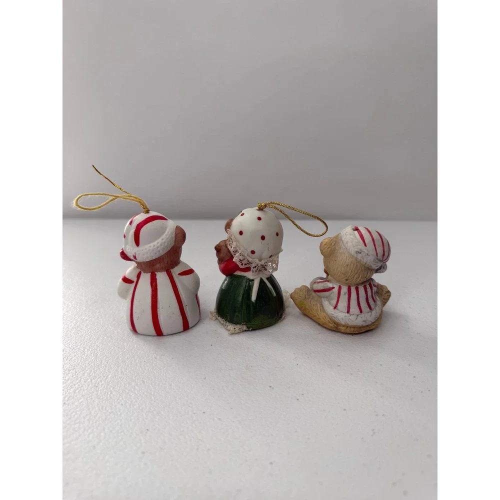 Giftco Vintage Christmas Bear Bell Ornaments Figurine Ceramic 1988 Set of 3 Red